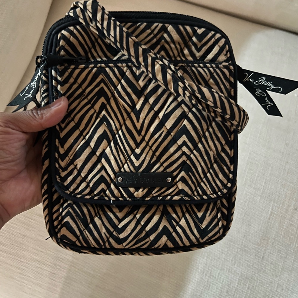 Vera Bradley Black and Tan Crossbody Bag with zebra Design